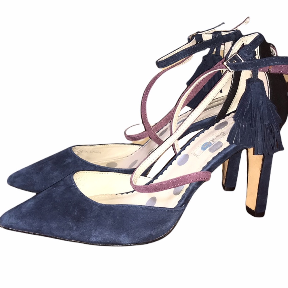 Boden Navy Purple Suede Point Toe Heel Tassel - Picture 2 of 16